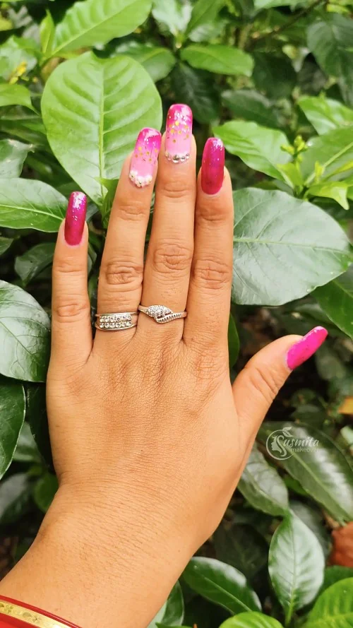 Pink Ombre Glitter Nails