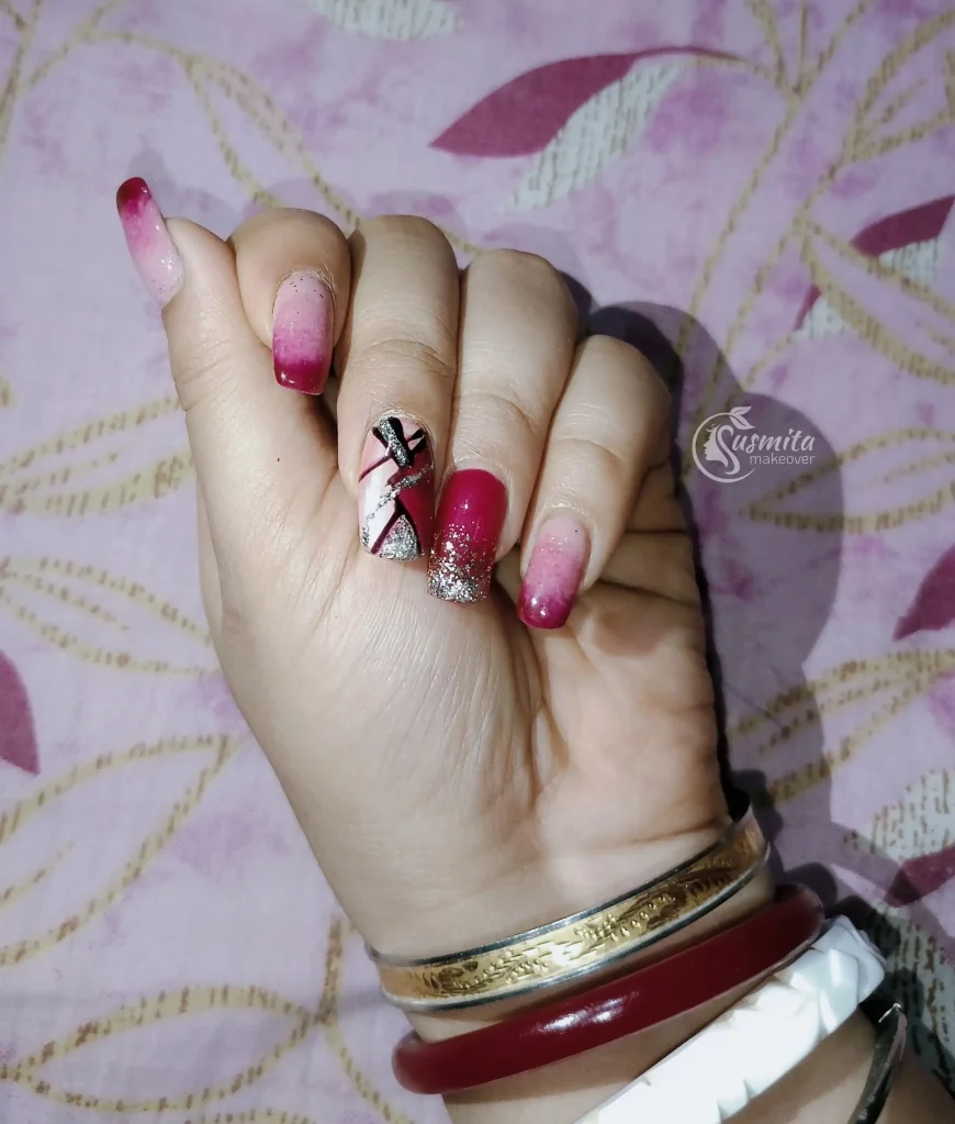 Elegant Pink Ombre & Glitter Fusion Nails – A Touch of Class with Sparkle 💖✨