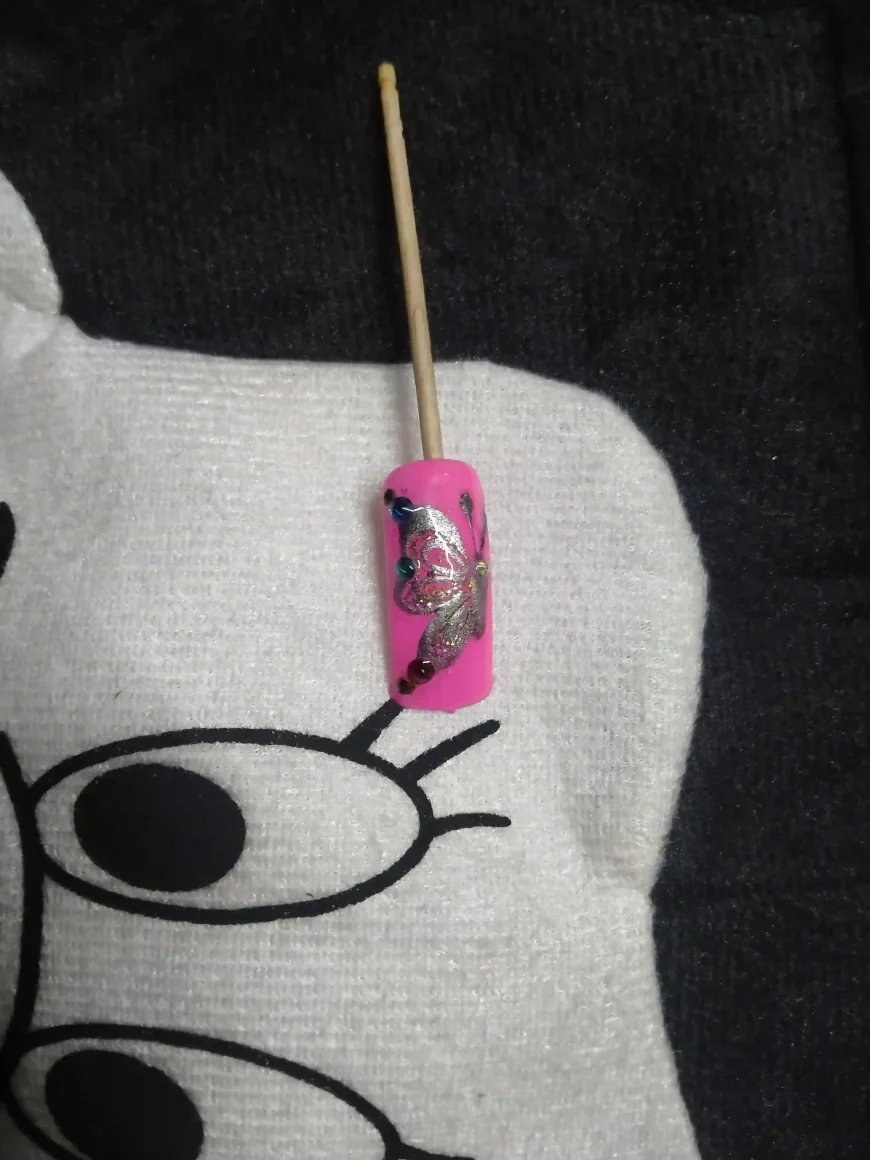 Pink Butterfly Accent Nail Whimsical Charm in a Mini Design